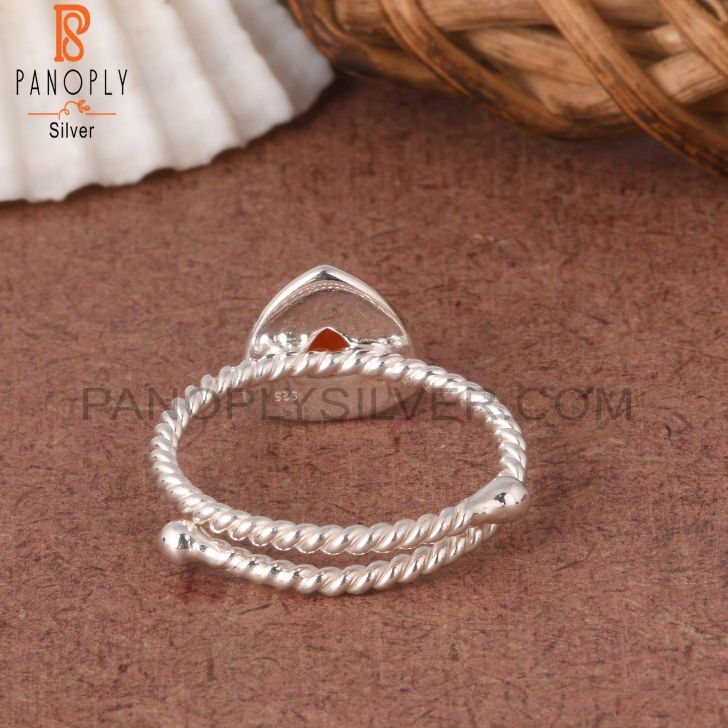 Twist Adjustable Carnelian Trillion 925 Sterling Silver Ring