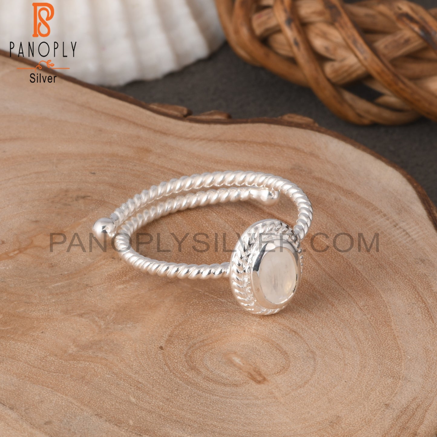 Twist Rainbow Moonstone Oval Shape 925 Sterling Silver Ring
