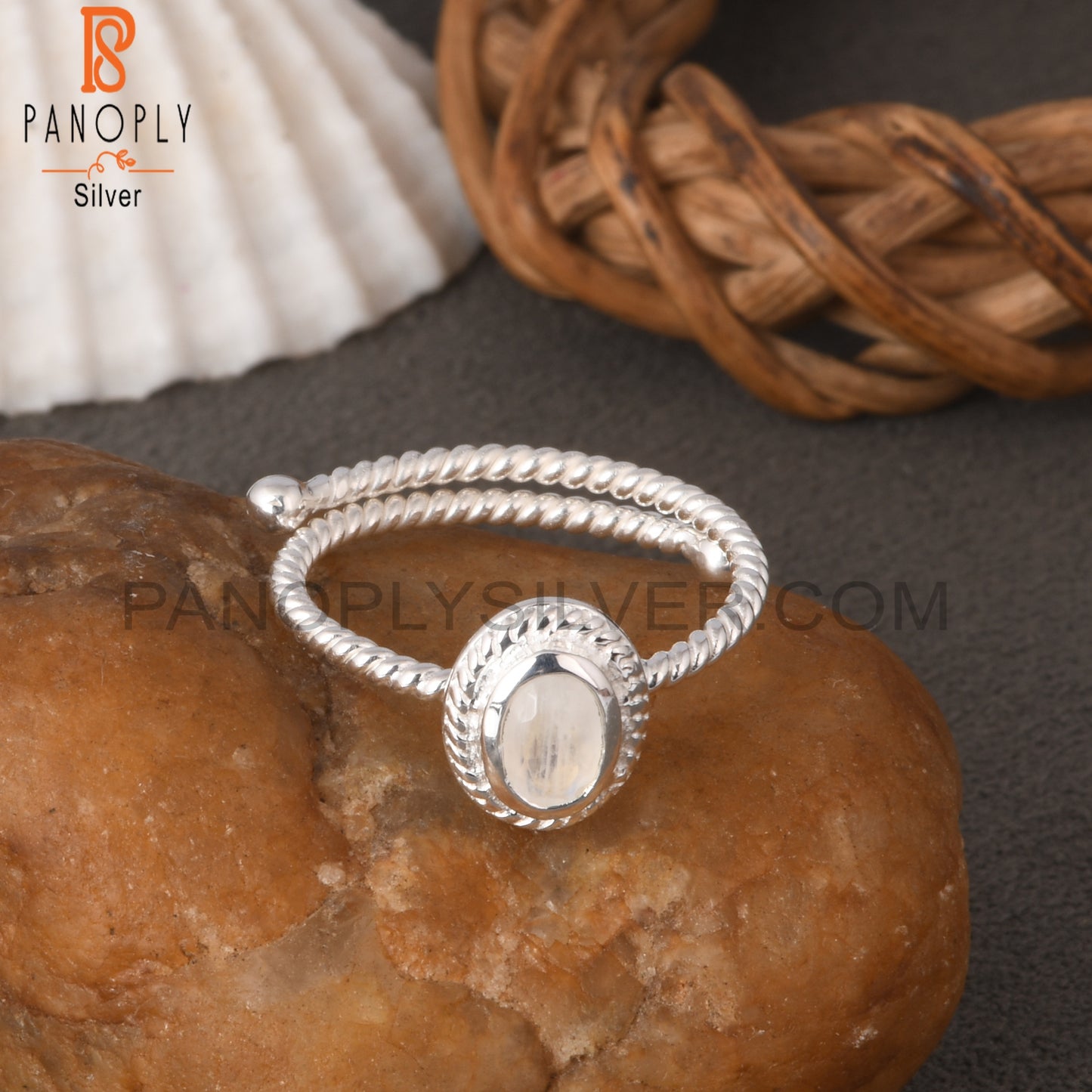 Twist Rainbow Moonstone Oval Shape 925 Sterling Silver Ring
