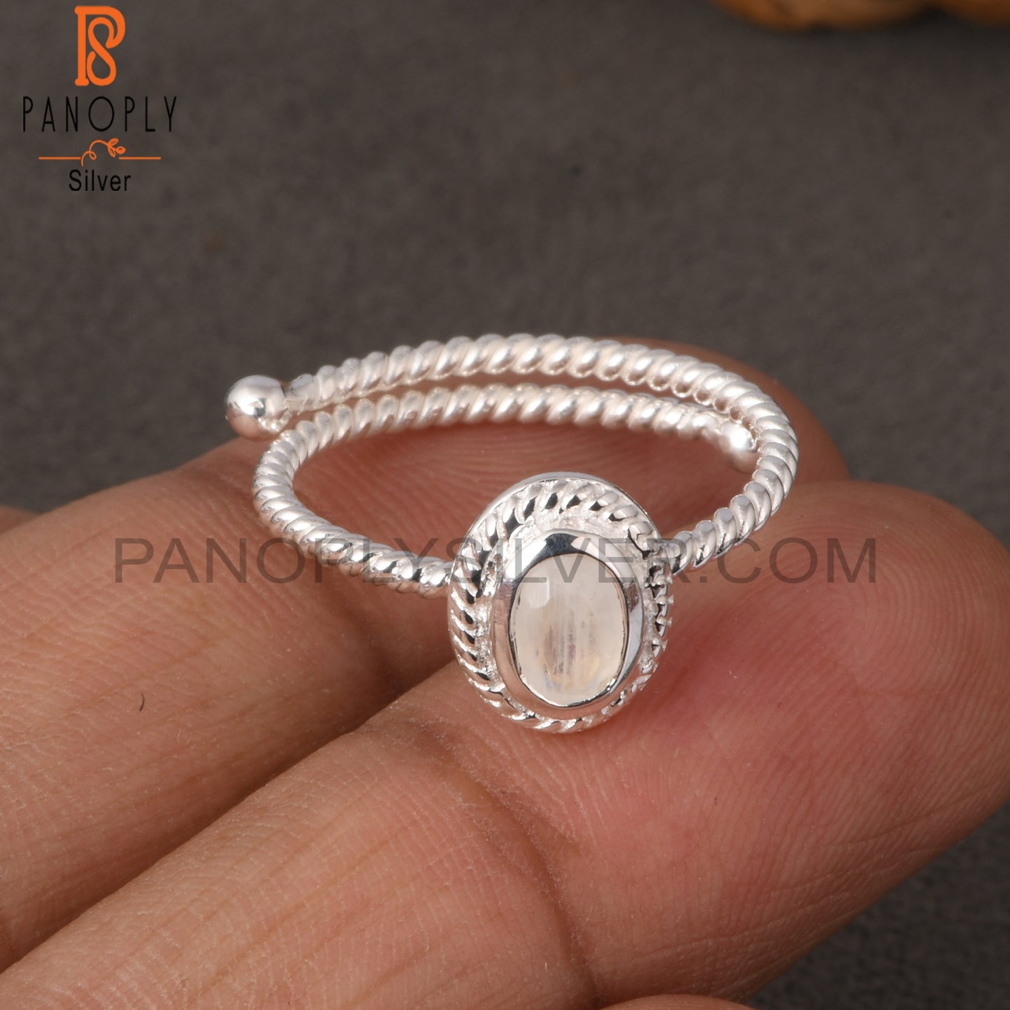 Twist Rainbow Moonstone Oval Shape 925 Sterling Silver Ring