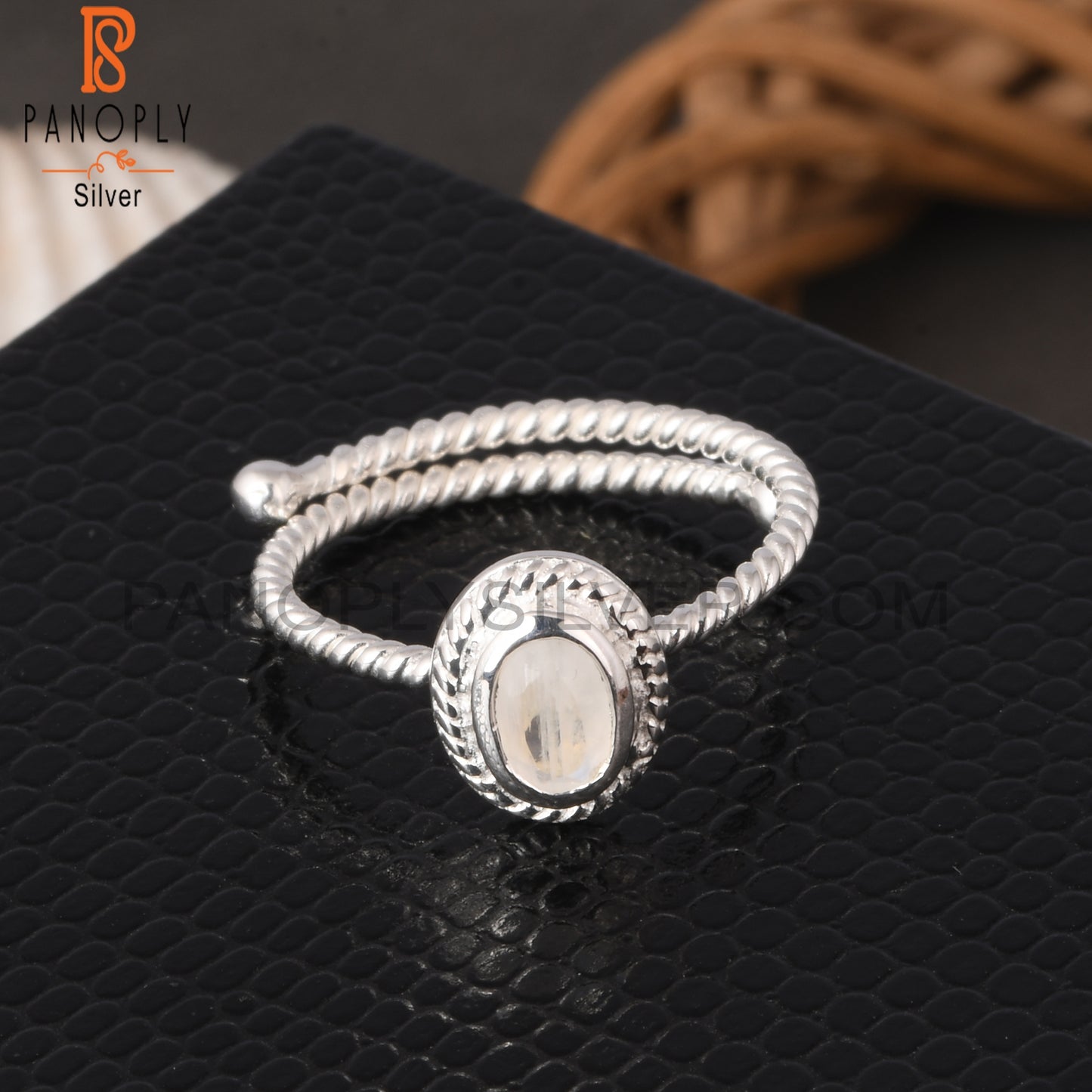 Twist Rainbow Moonstone Oval Shape 925 Sterling Silver Ring