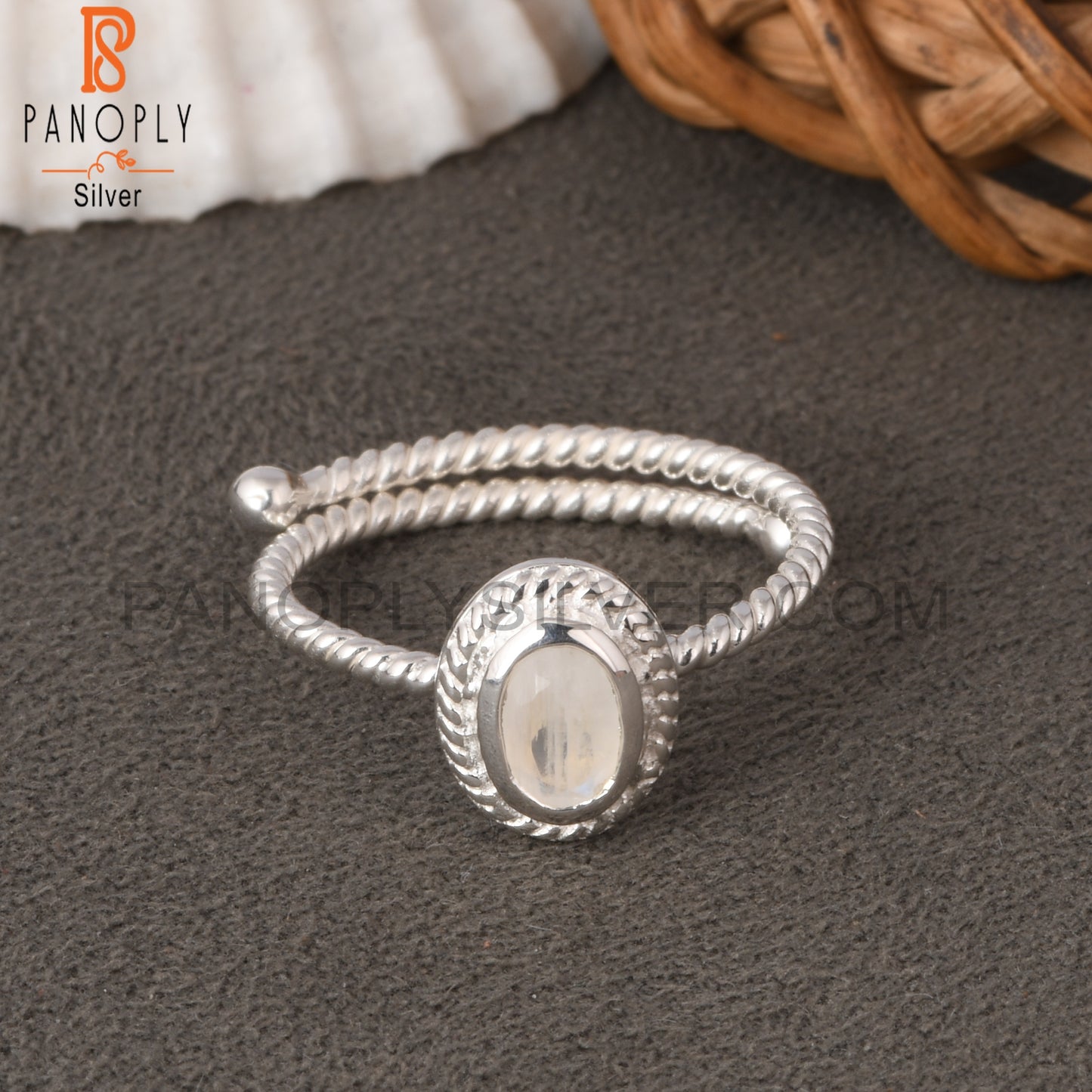 Twist Rainbow Moonstone Oval Shape 925 Sterling Silver Ring