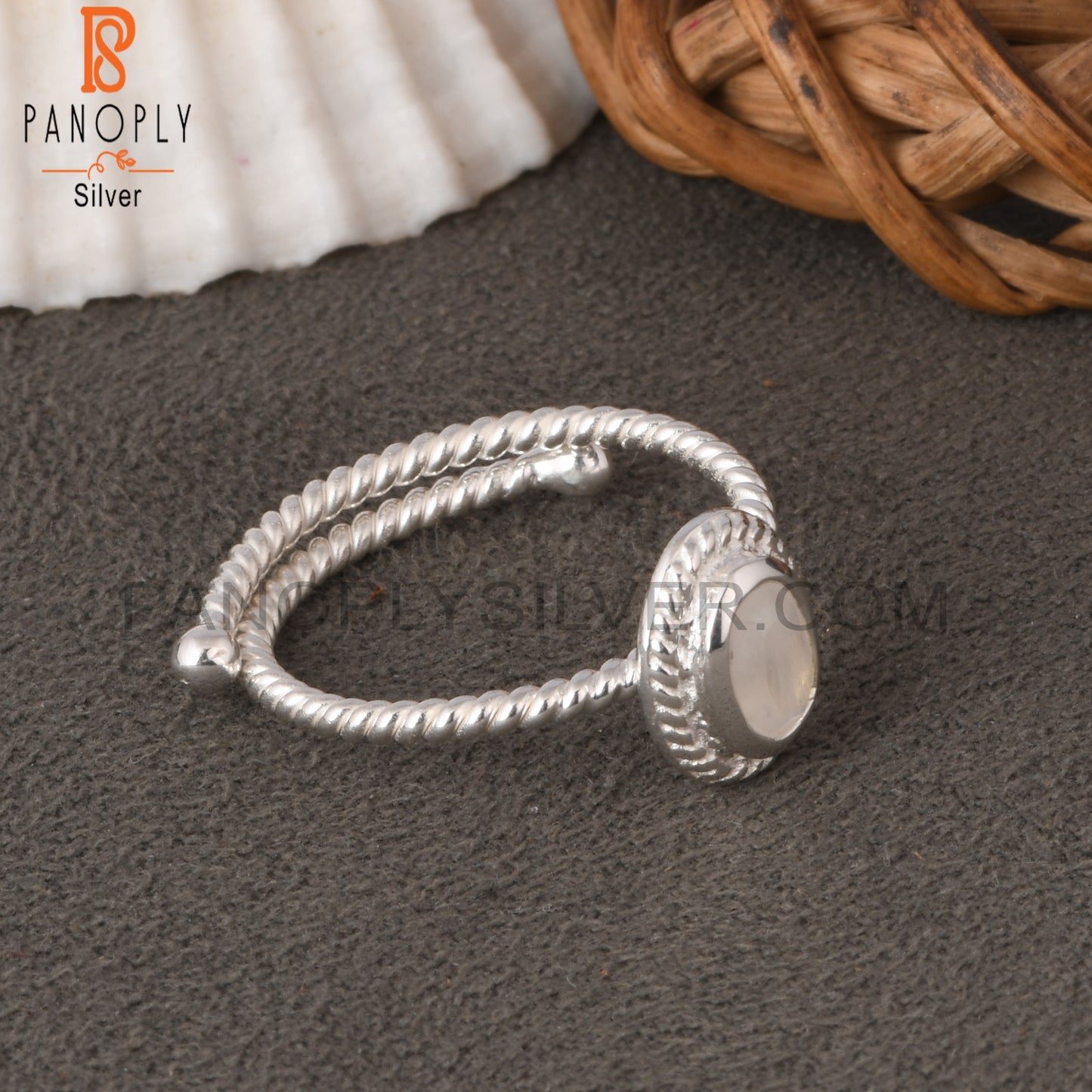 Twist Rainbow Moonstone Oval Shape 925 Sterling Silver Ring