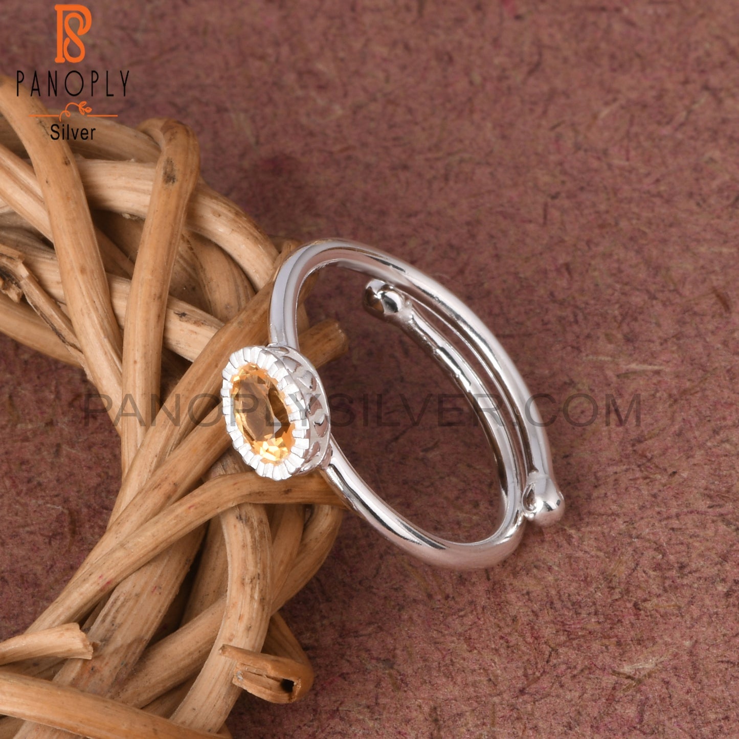 Citrine Oval Shape 925 Sterling Silver Adjustable Ring