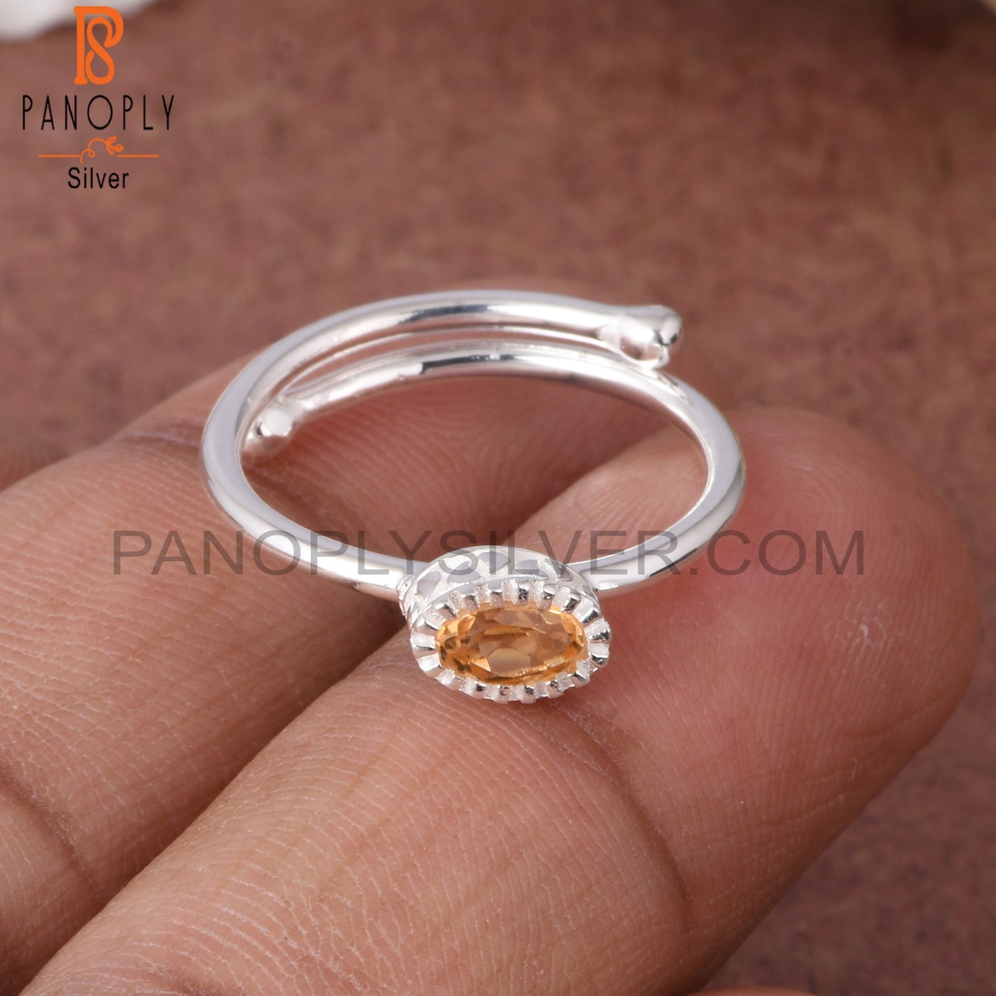 Citrine Oval Shape 925 Sterling Silver Adjustable Ring