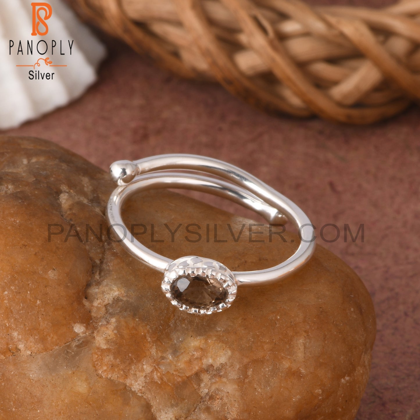 Smoky Oval Shape 925 Sterling Silver Brithstone Ring