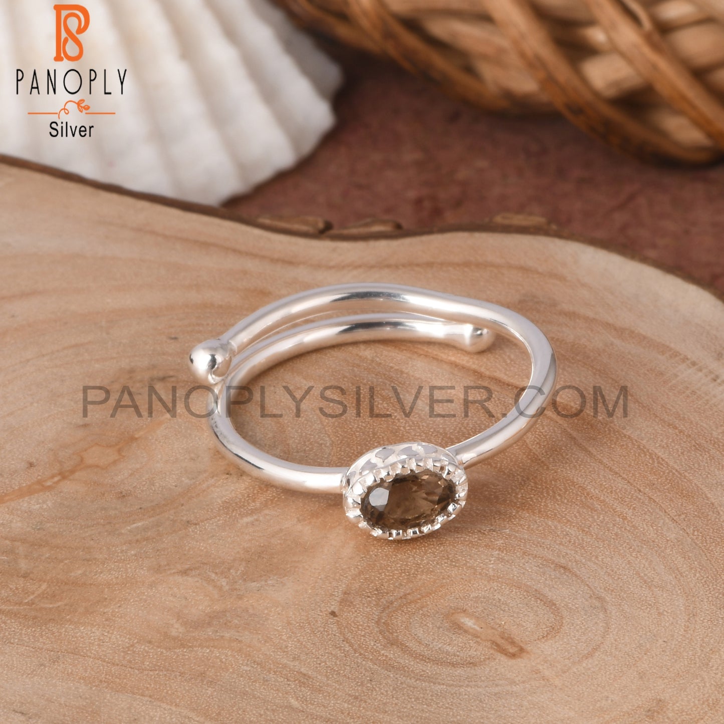 Smoky Oval Shape 925 Sterling Silver Brithstone Ring
