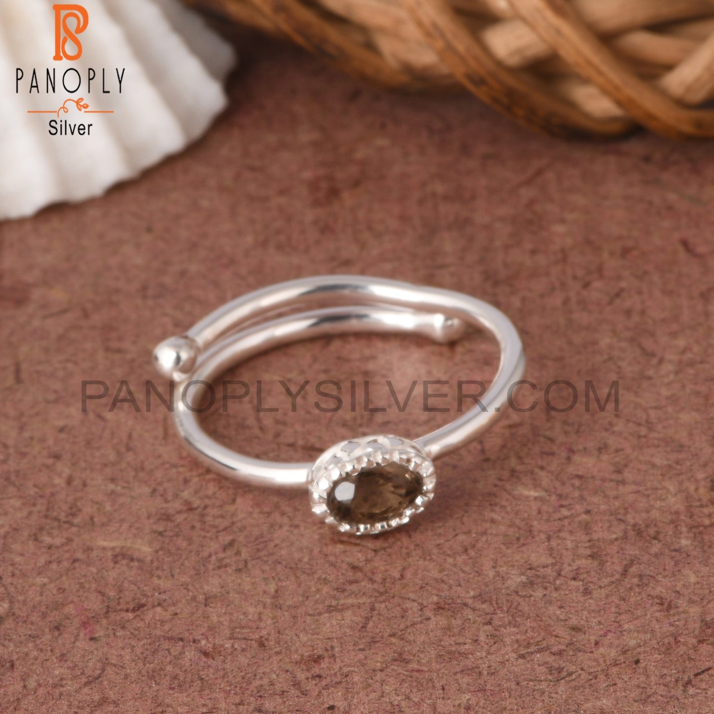 Smoky Oval Shape 925 Sterling Silver Brithstone Ring