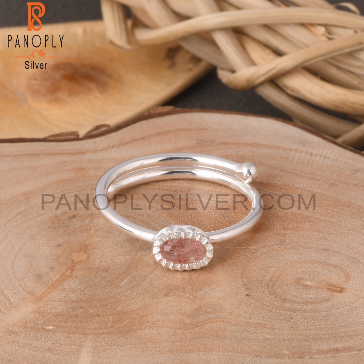 Strawberry Quartz Oval 925 Sterling Silver Ring