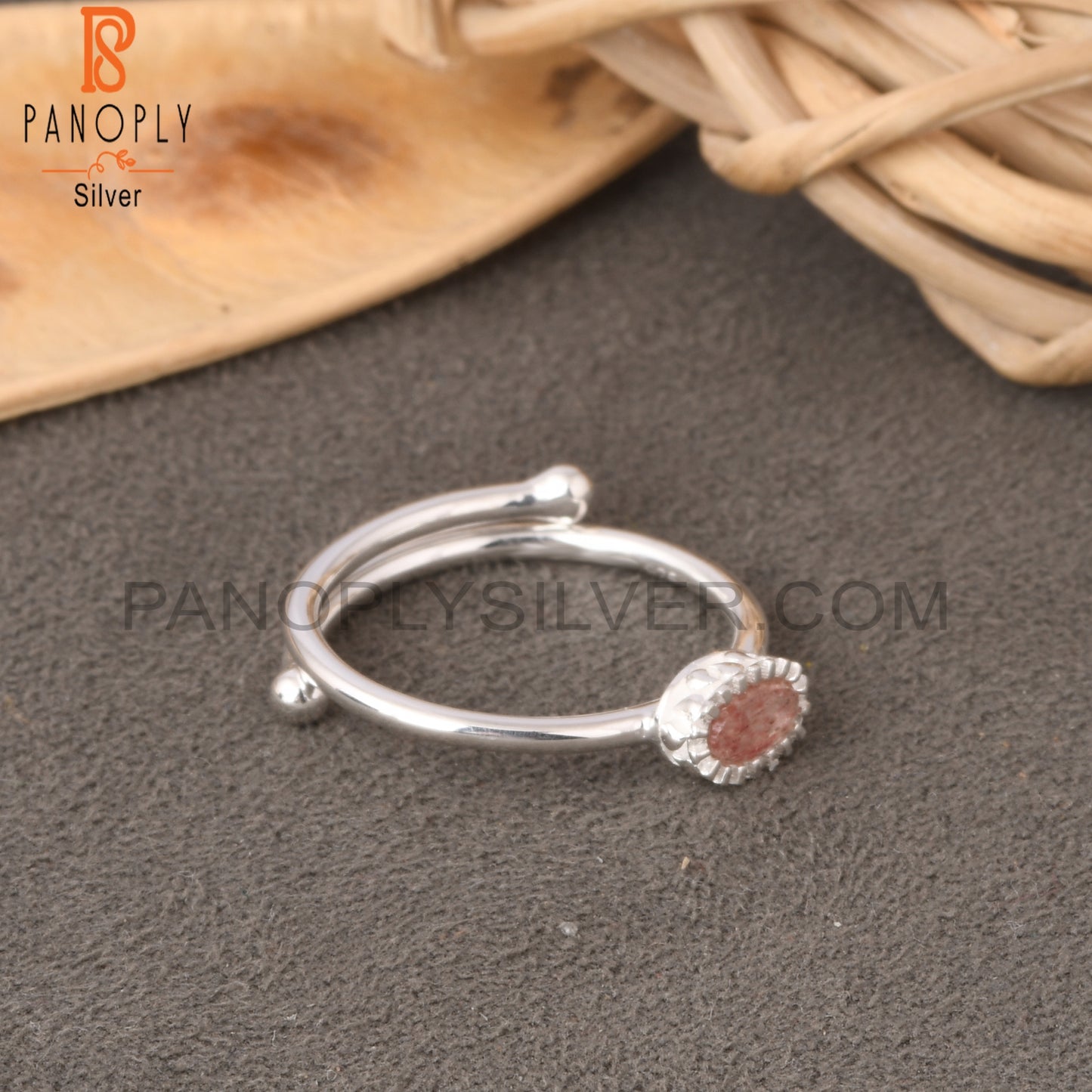 Strawberry Quartz Oval 925 Sterling Silver Ring