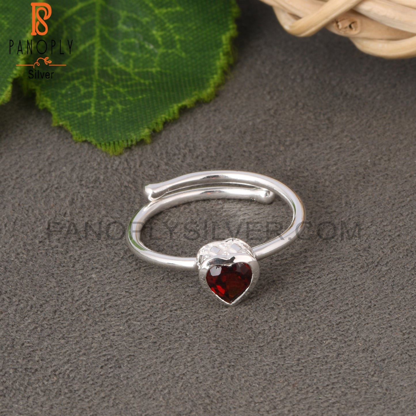 Garnet Heart Shape 925 Sterling Silver Ring