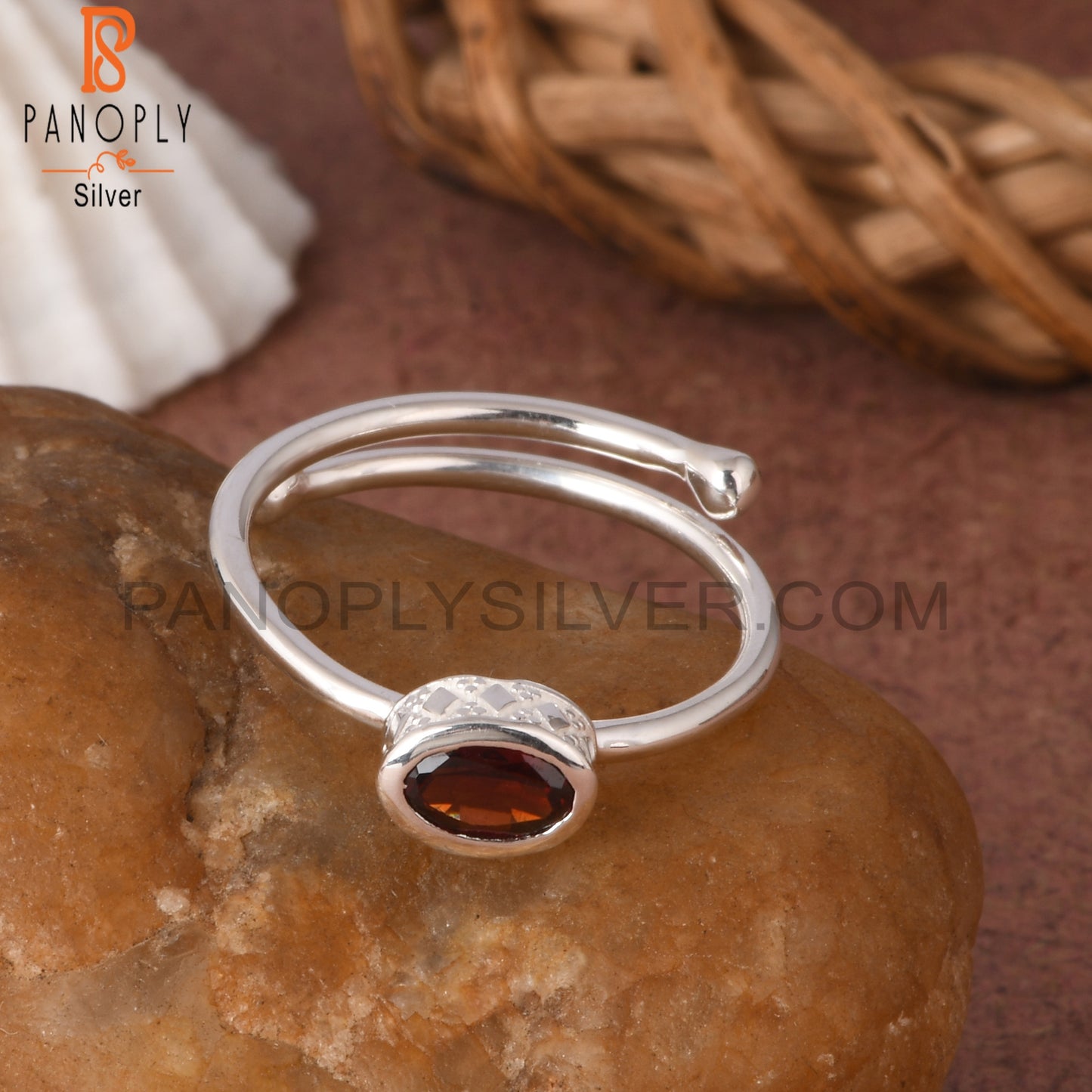 Garnet Oval 925 Sterling Silver Adjustable Ring
