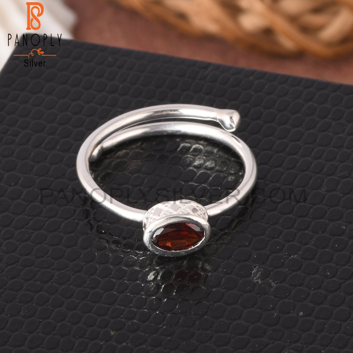 Garnet Oval 925 Sterling Silver Adjustable Ring