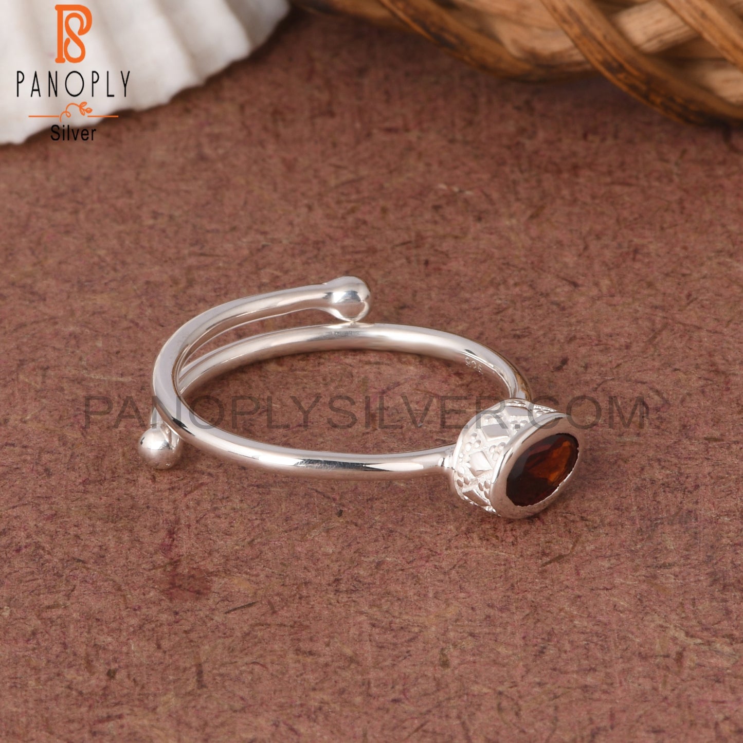 Garnet Oval 925 Sterling Silver Adjustable Ring