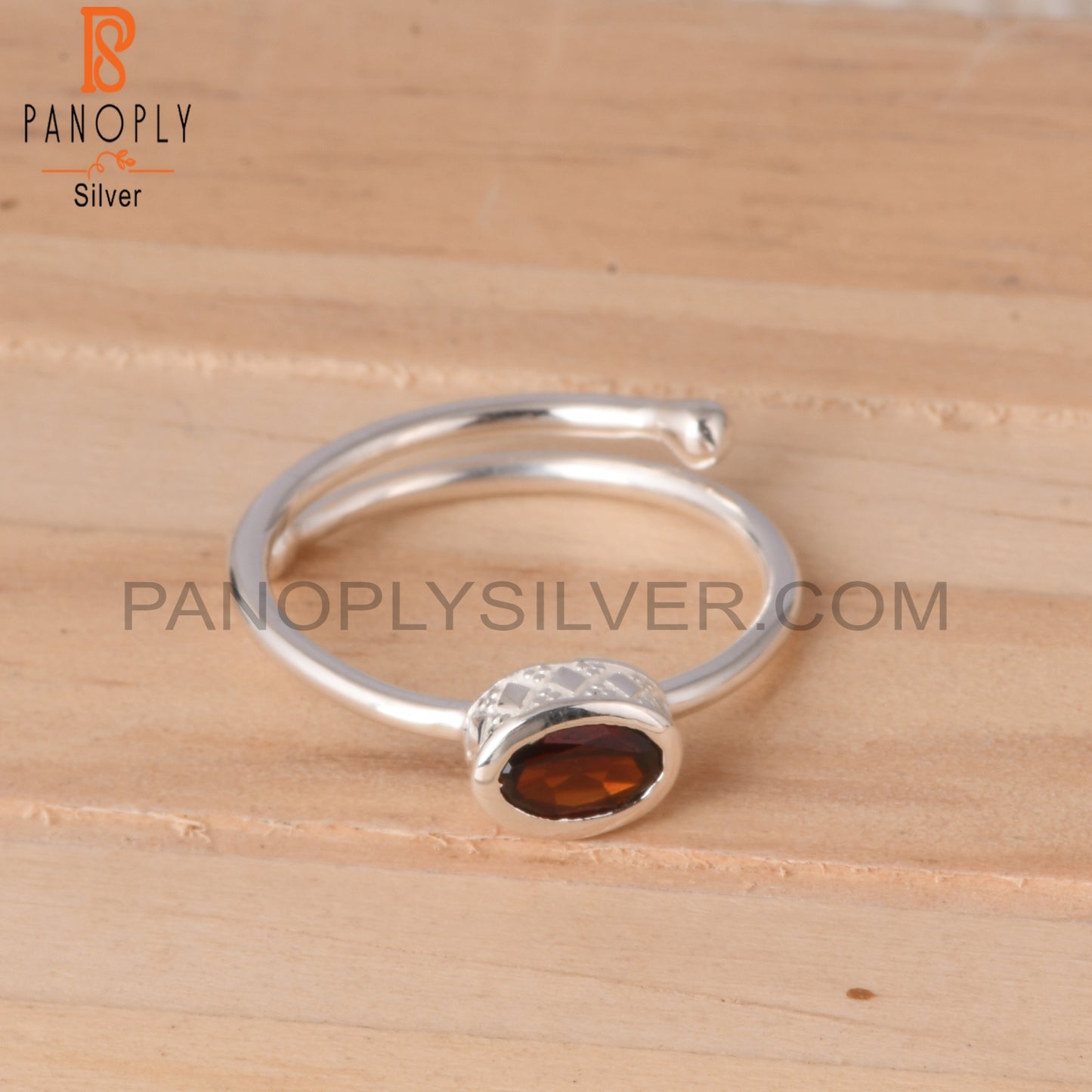 Garnet Oval 925 Sterling Silver Adjustable Ring