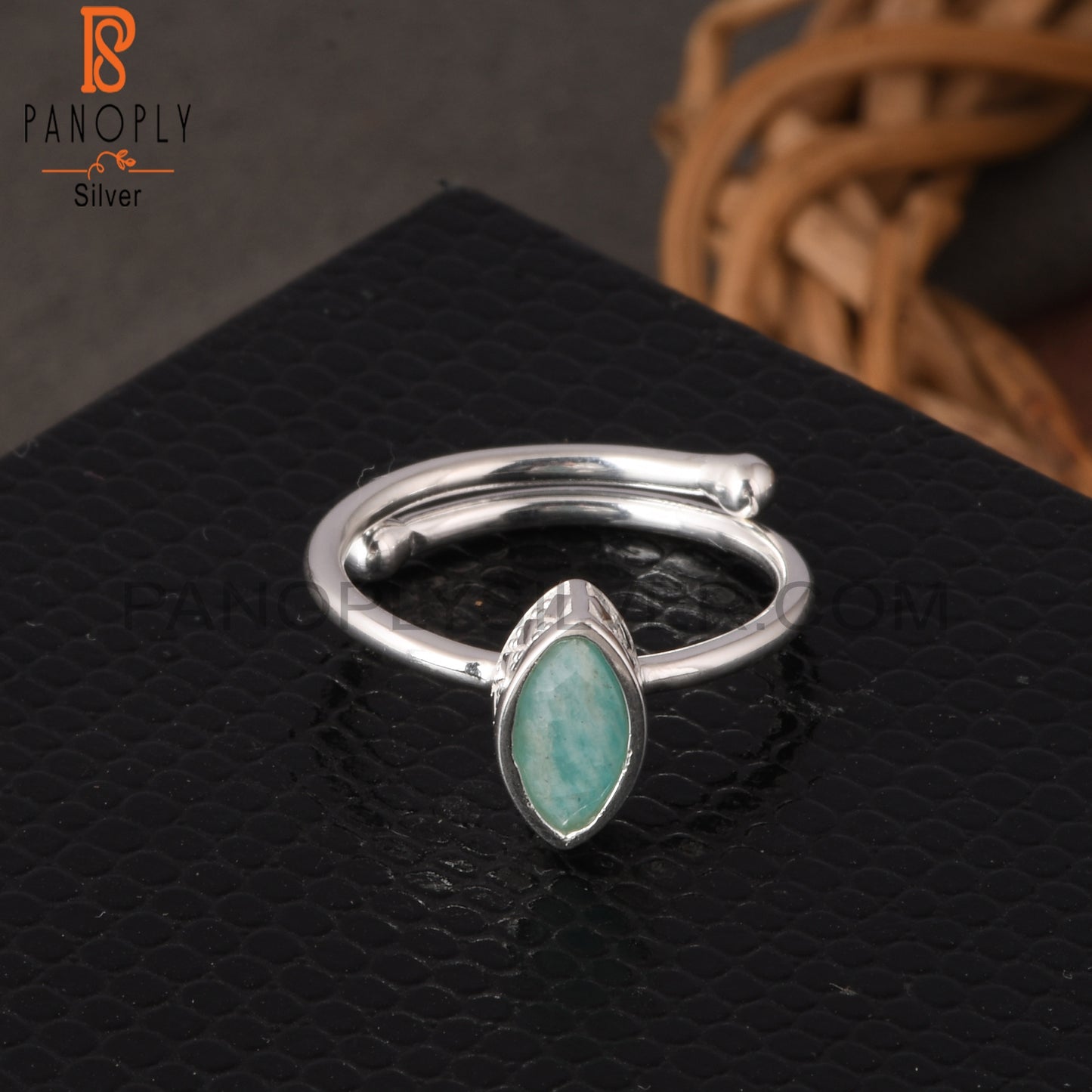 Amazonite Marquise Shape 925 Sterling Silver Sky Blue Ring