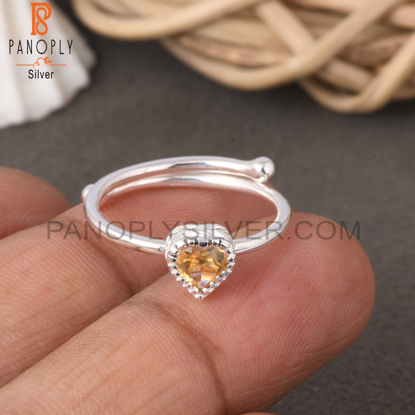 Citrine Heart Shape 925 Sterling Silver Ring