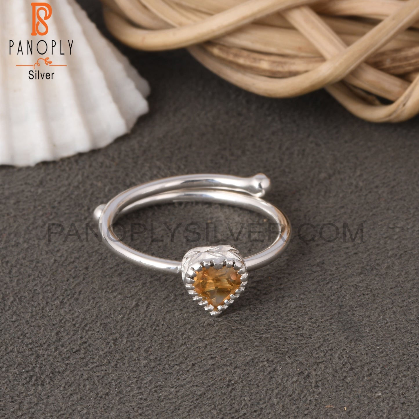 Citrine Heart Shape 925 Sterling Silver Ring