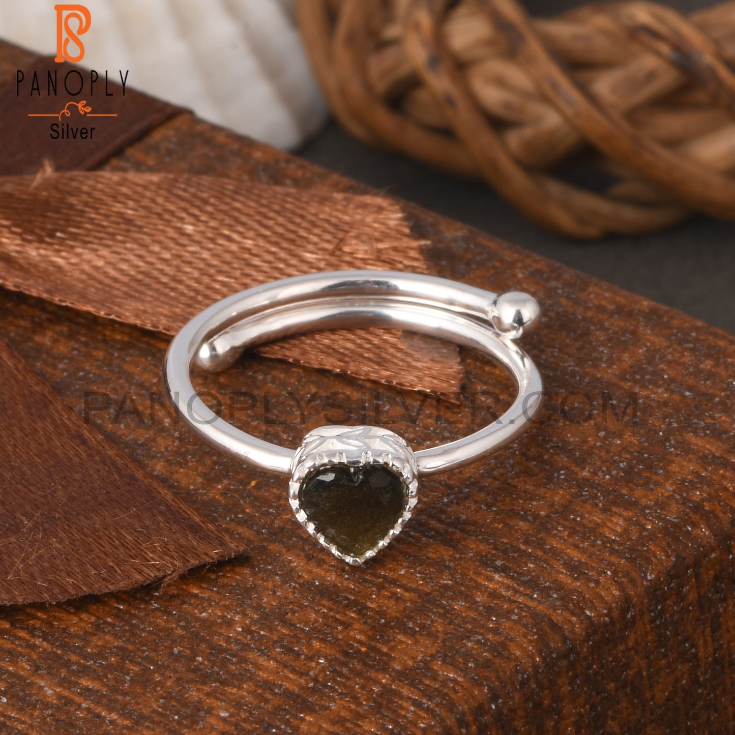 Gold Sheen Obsidian Heart Shape 925 Sterling Silver Ring