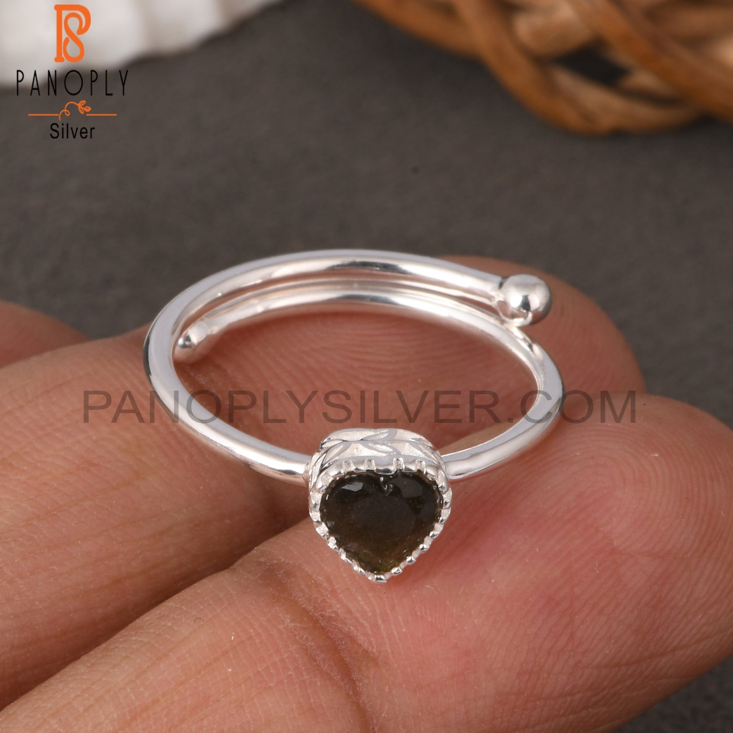 Gold Sheen Obsidian Heart Shape 925 Sterling Silver Ring