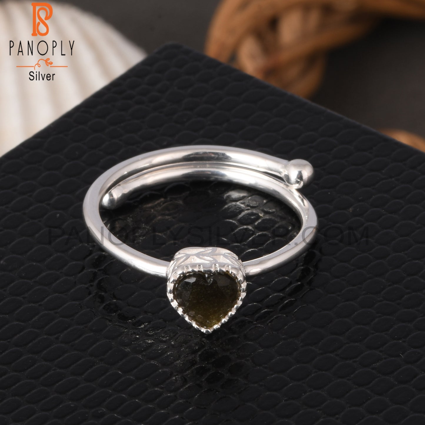 Gold Sheen Obsidian Heart Shape 925 Sterling Silver Ring