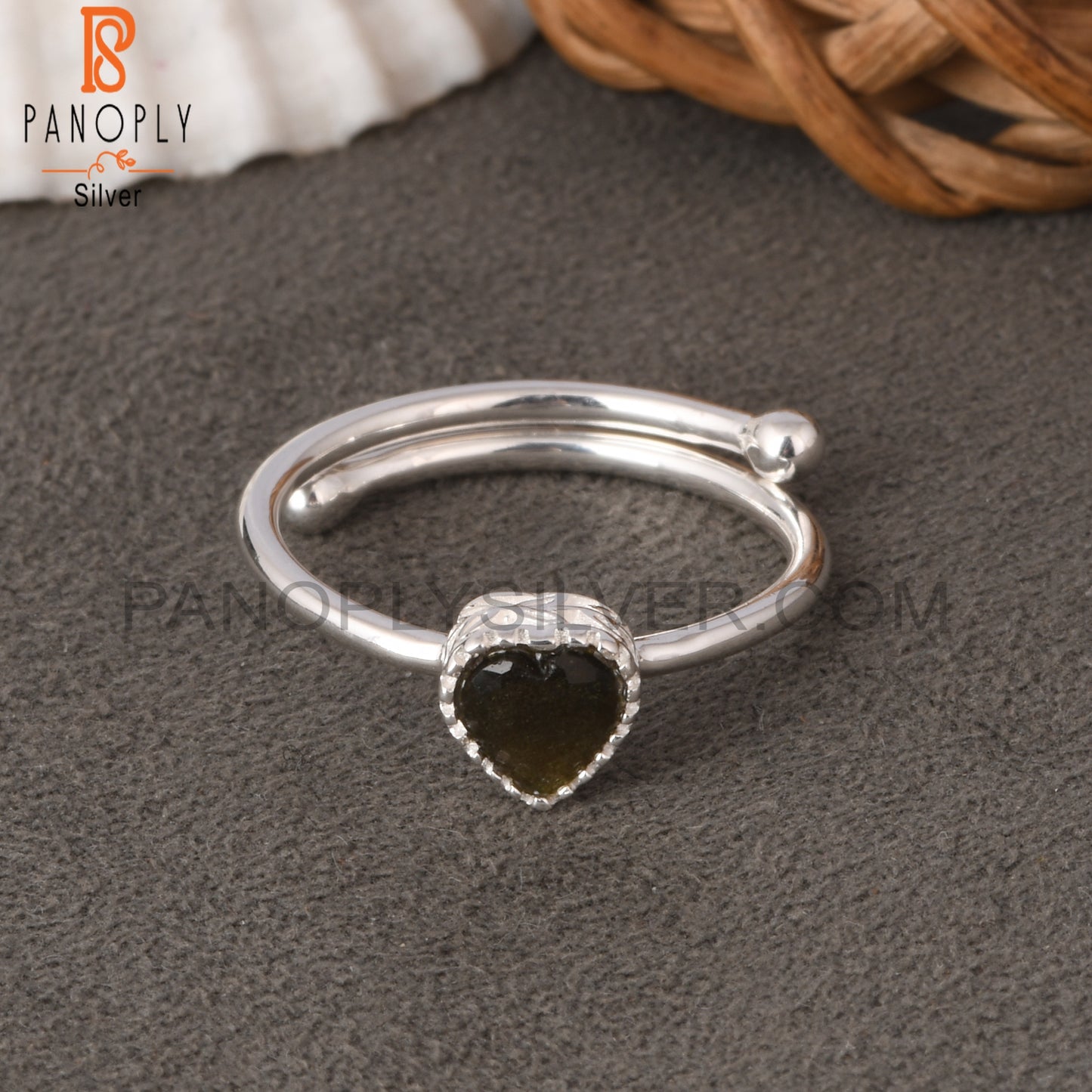 Gold Sheen Obsidian Heart Shape 925 Sterling Silver Ring