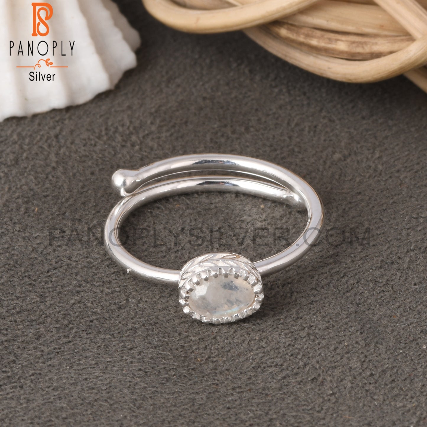 Adjustable Rainbow Moonstone 925 Sterling Silver Wedding Ring