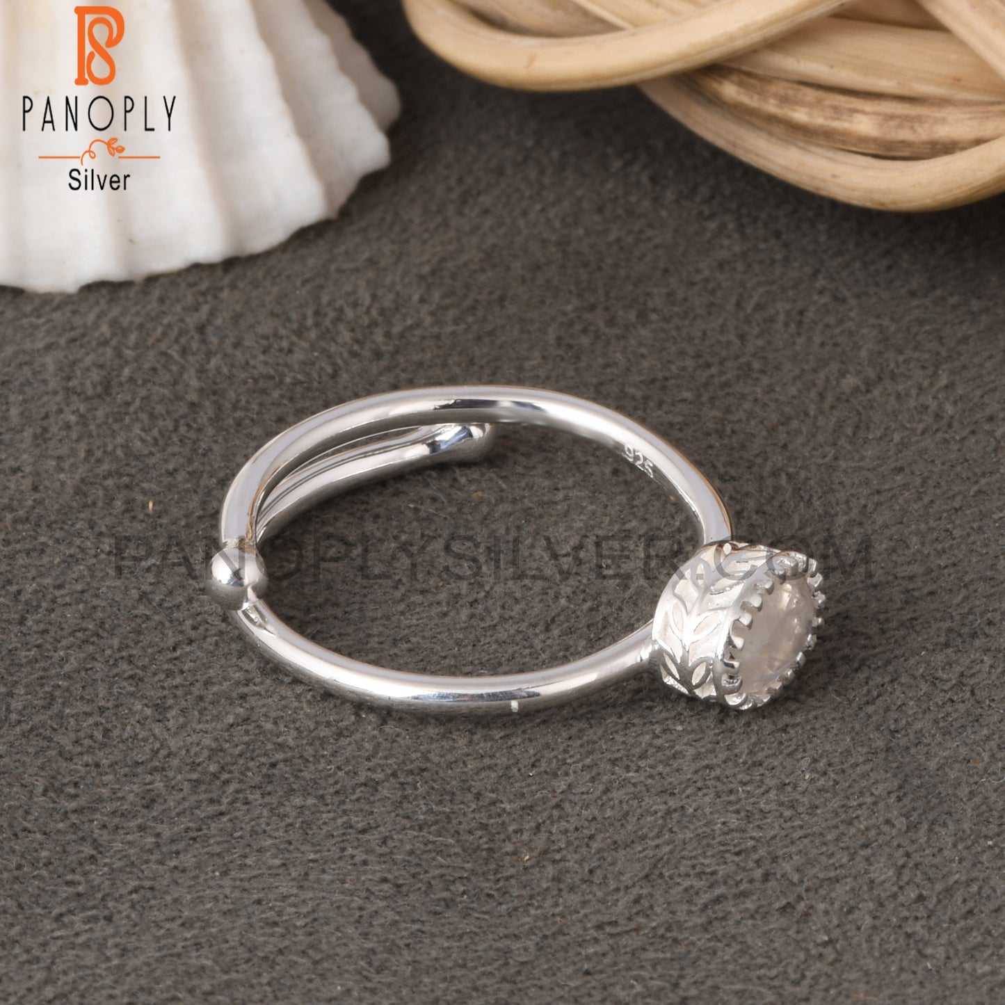 Adjustable Rainbow Moonstone 925 Sterling Silver Wedding Ring