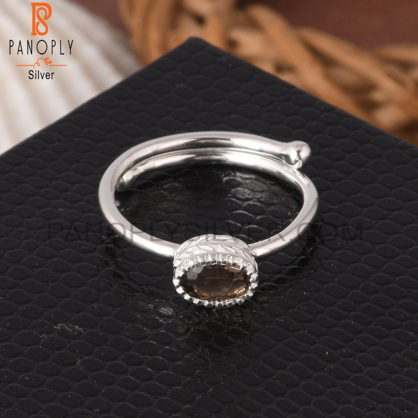 Smoky Oval Shape 925 Sterling Silver Women Adjustable Ring