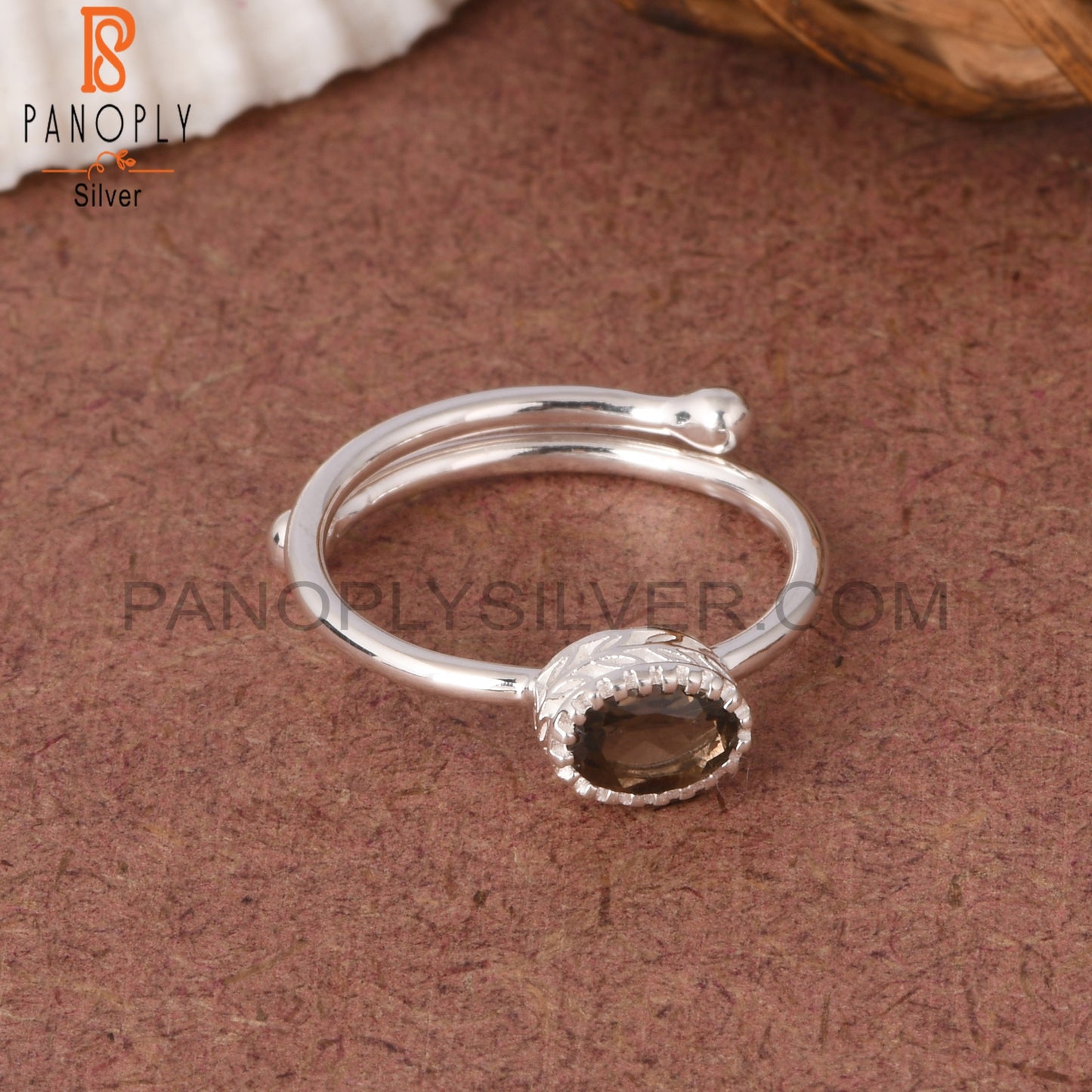 Smoky Oval Shape 925 Sterling Silver Women Adjustable Ring