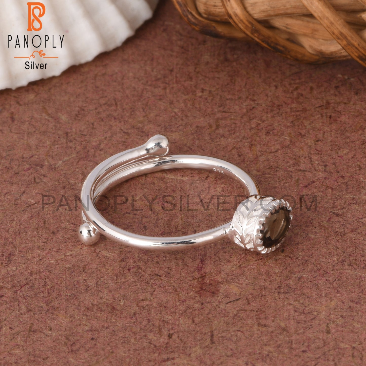 Smoky Oval Shape 925 Sterling Silver Women Adjustable Ring