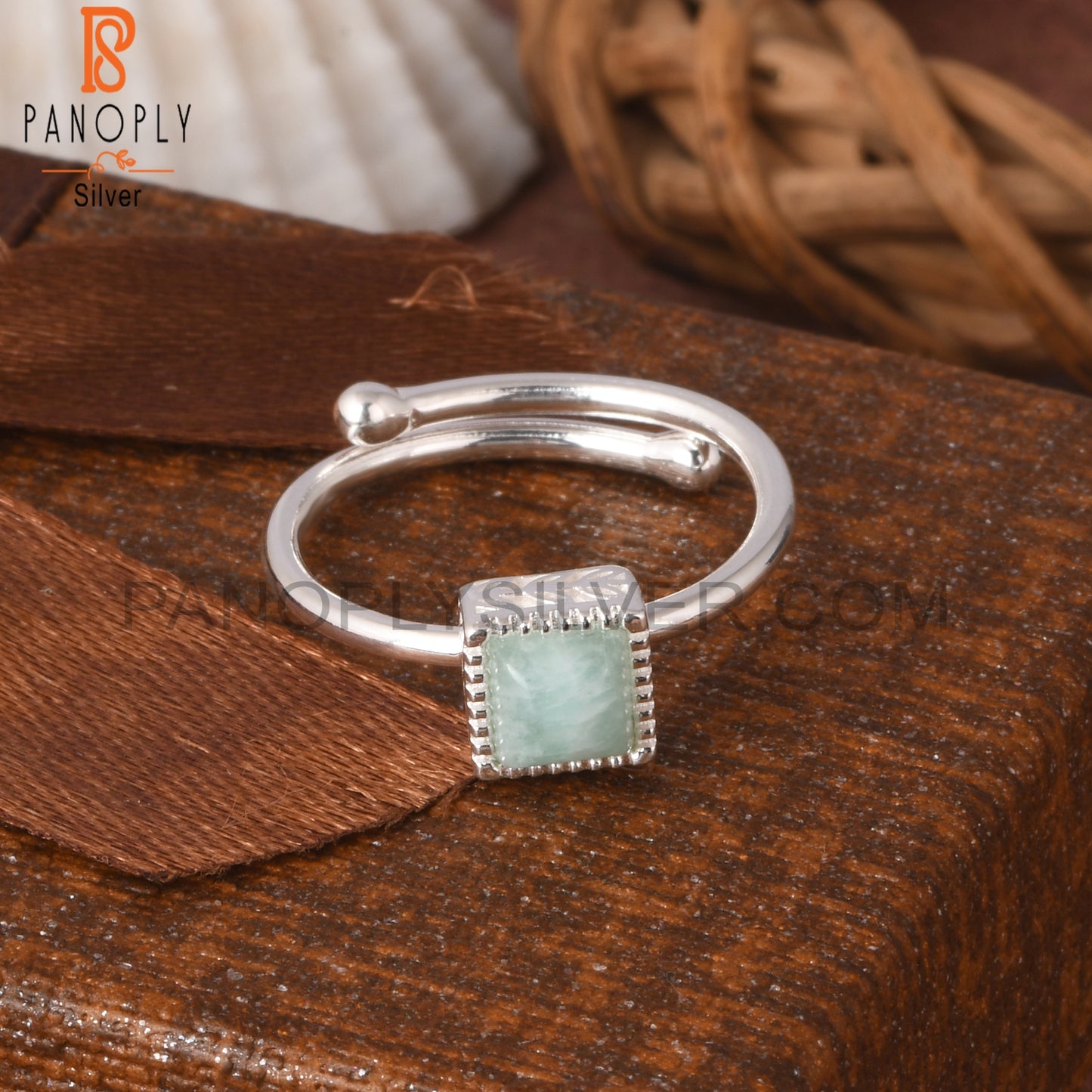 Amazonite Square Shape 925 Sterling Silver Birthstone Ring