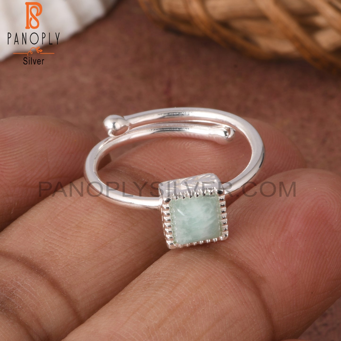 Amazonite Square Shape 925 Sterling Silver Birthstone Ring