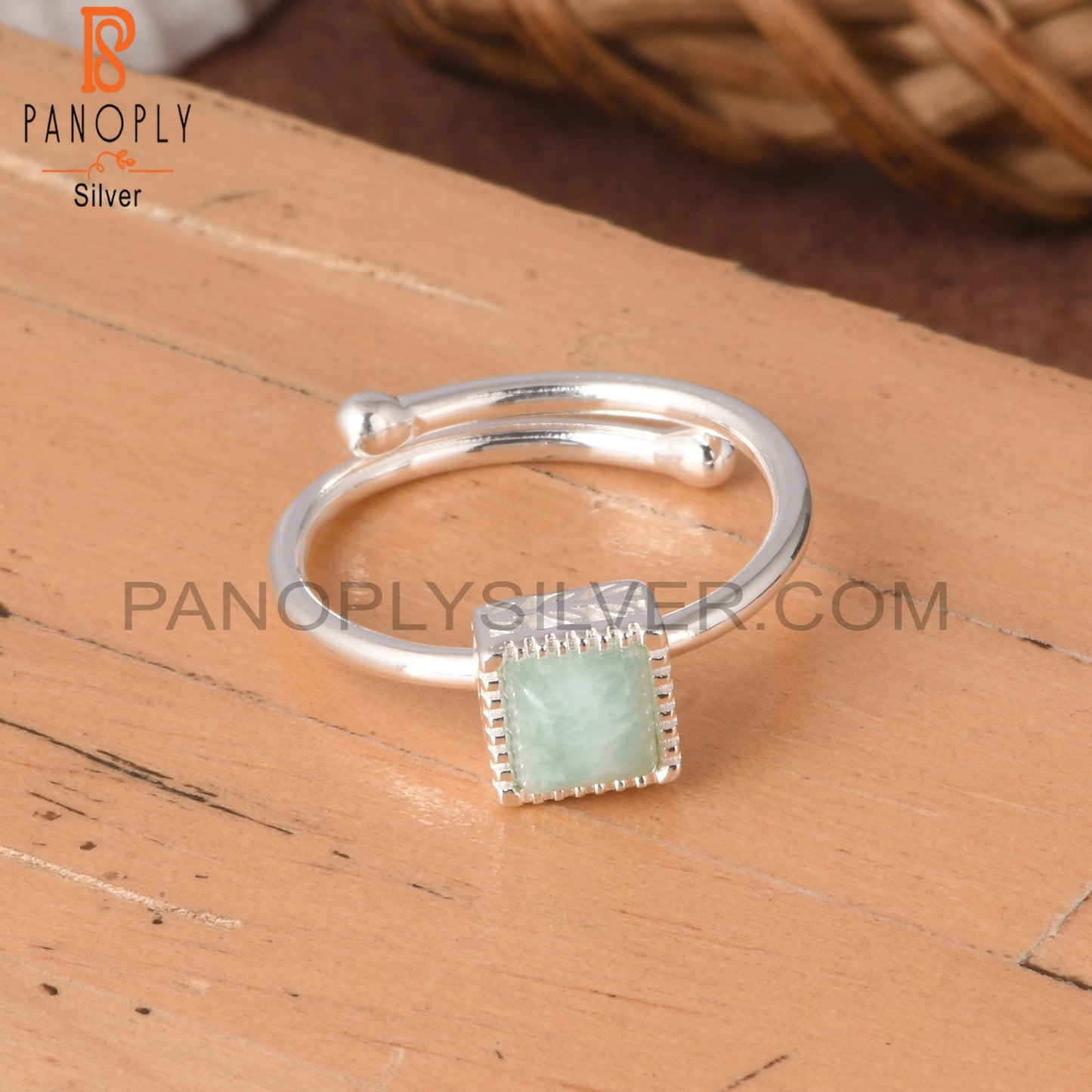 Amazonite Square Shape 925 Sterling Silver Birthstone Ring