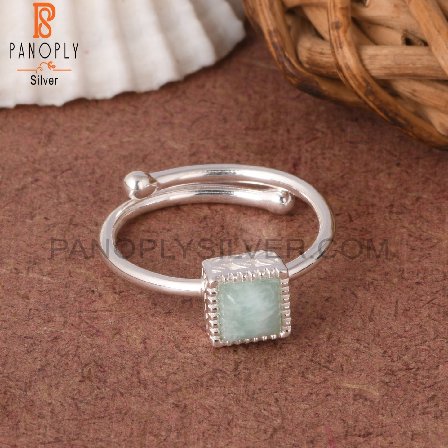 Amazonite Square Shape 925 Sterling Silver Birthstone Ring
