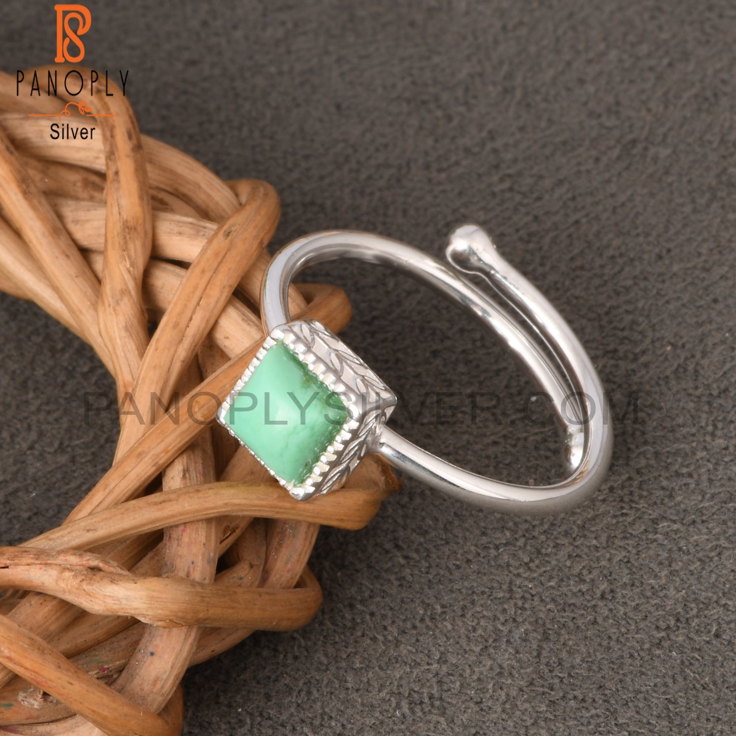 Chrysoprase Square Shape 925 Sterling Silver Ring