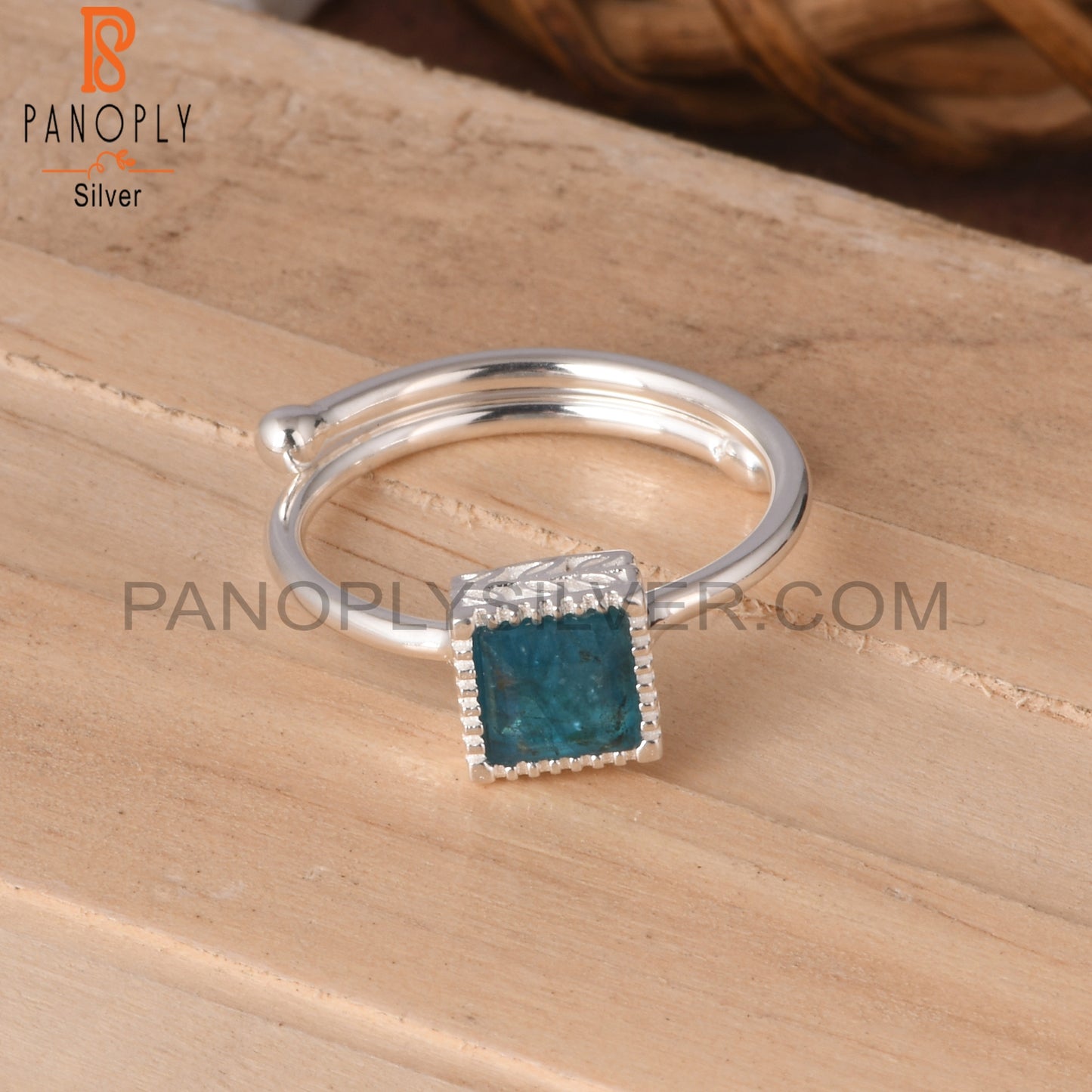 Neon Apatite Square Shape 925 Sterling Silver Ring