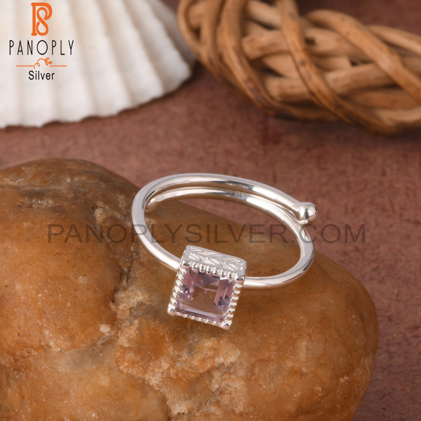 Pink Amethyst Square Shape 925 Sterling Silver Ring