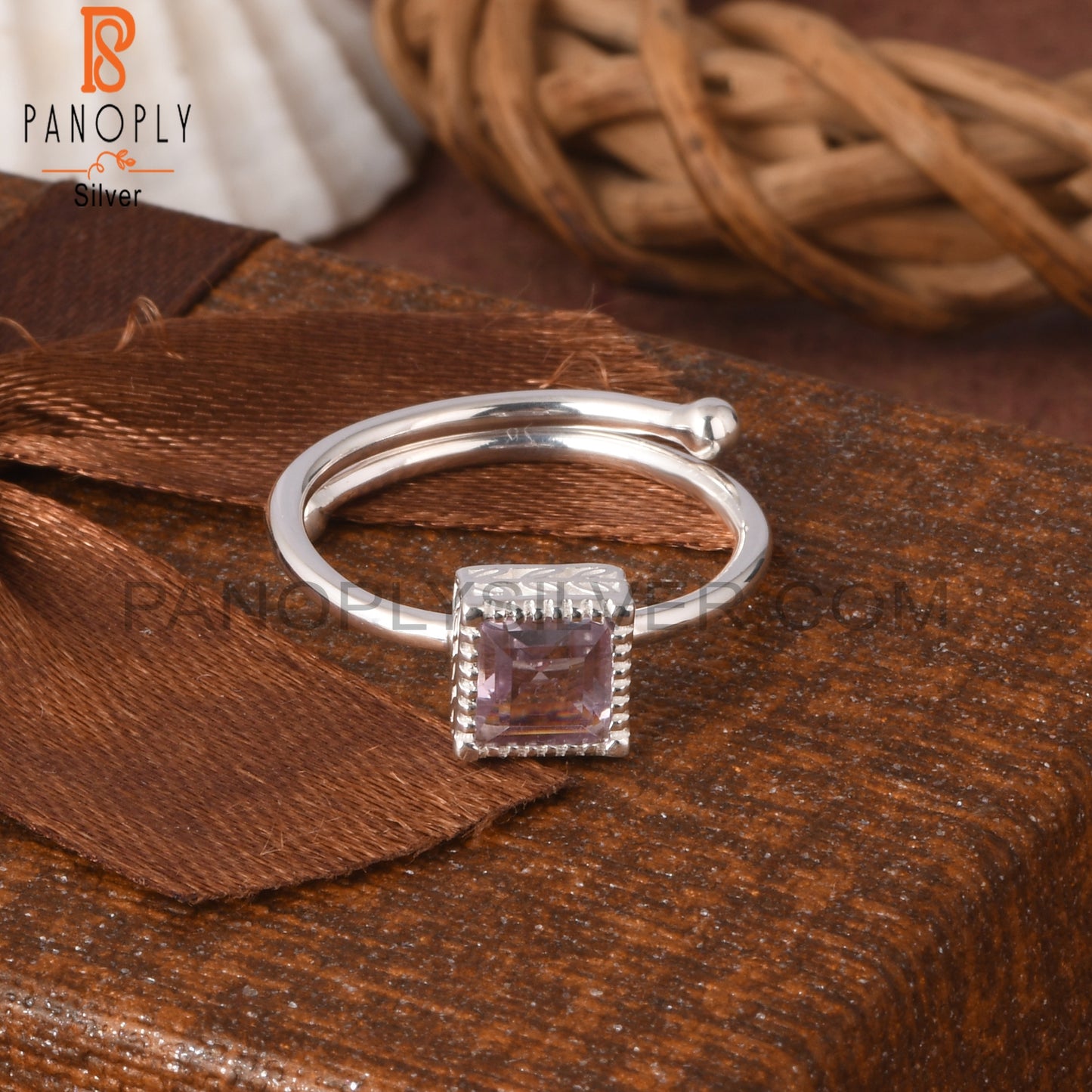 Pink Amethyst Square Shape 925 Sterling Silver Ring