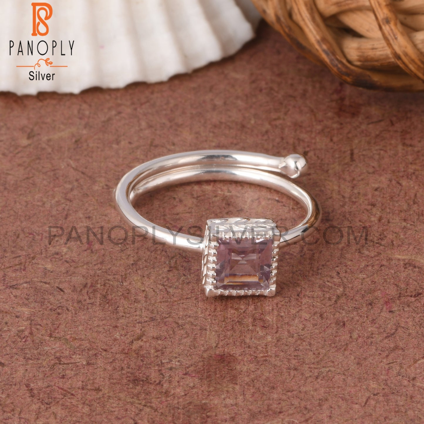 Pink Amethyst Square Shape 925 Sterling Silver Ring
