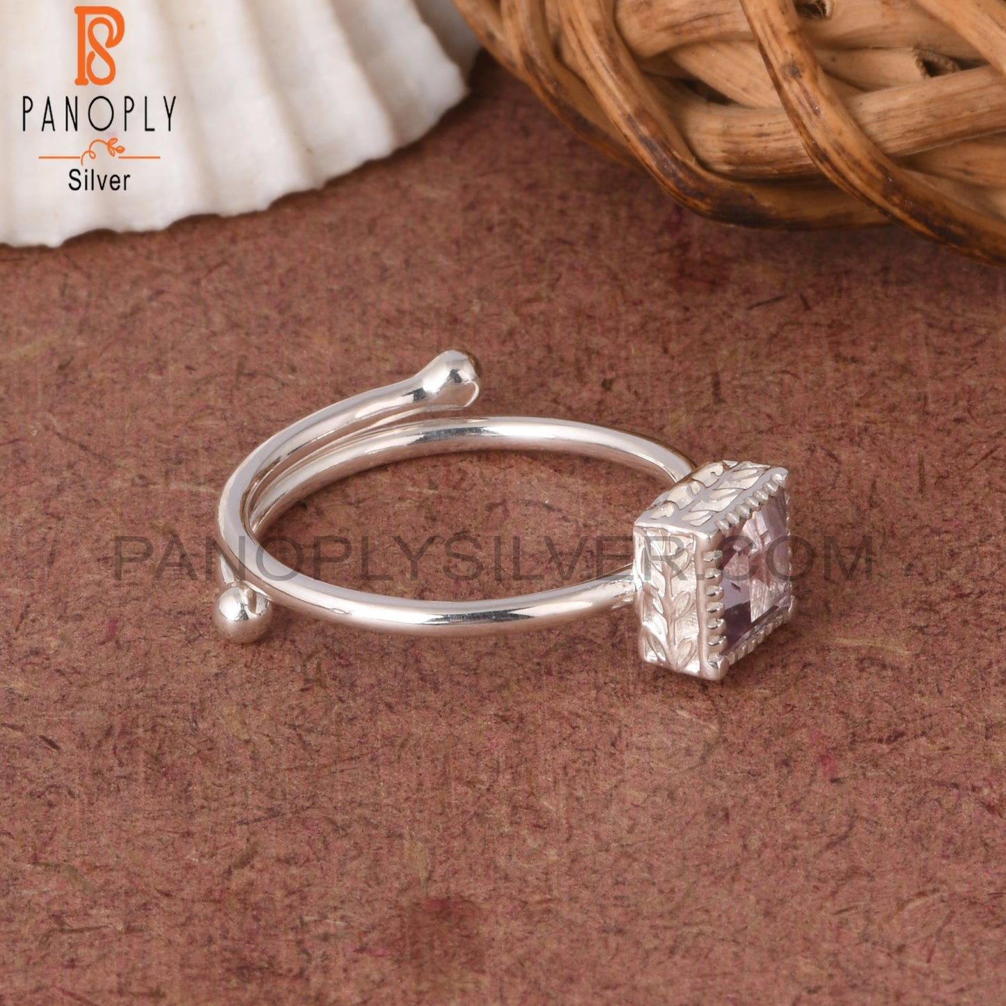 Pink Amethyst Square Shape 925 Sterling Silver Ring