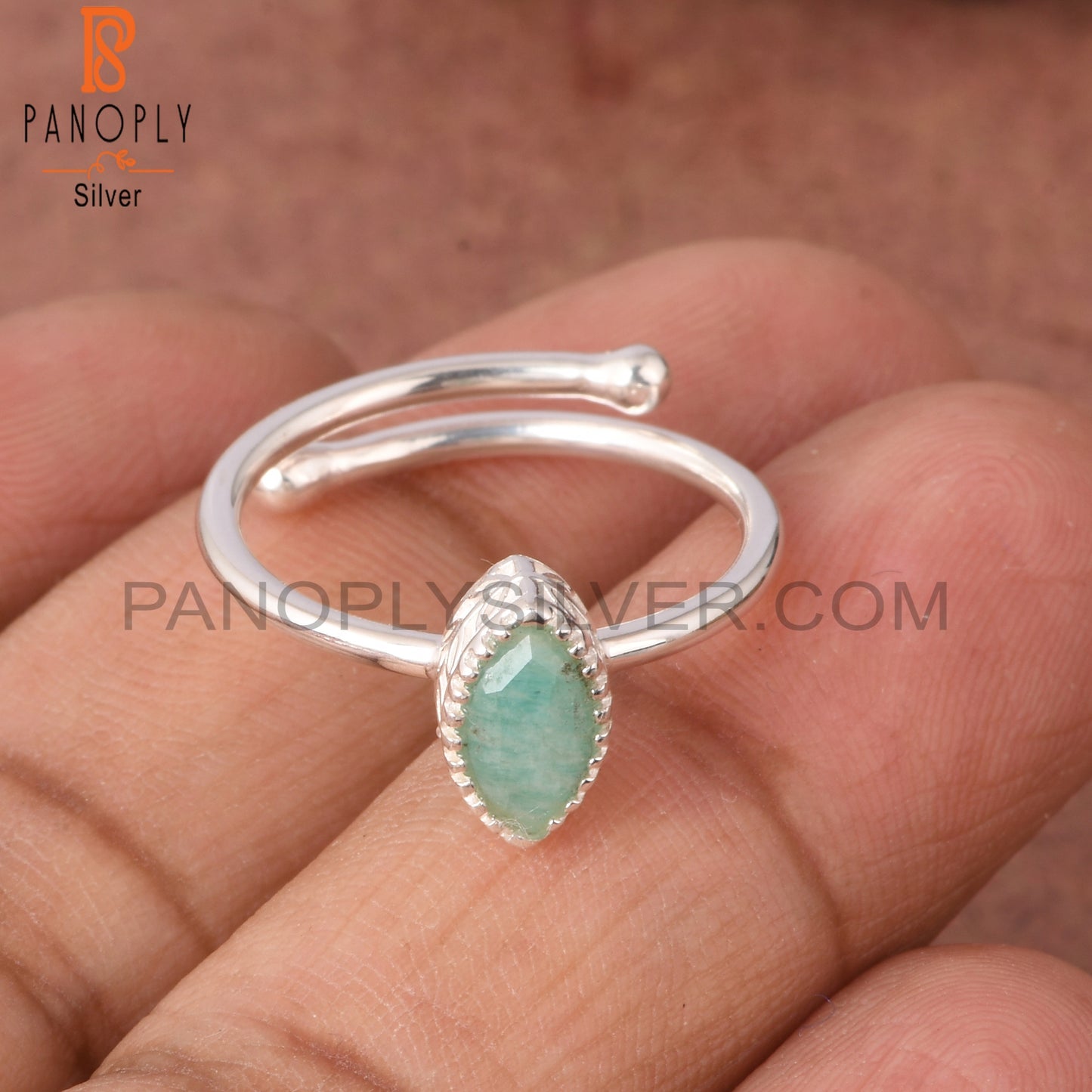 Adjustable Amazonite Marquise Shape 925 Sterling Silver Ring