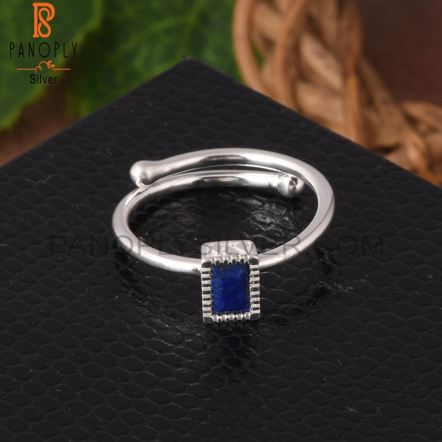 Lapis Baguette 925 Sterling Ring
