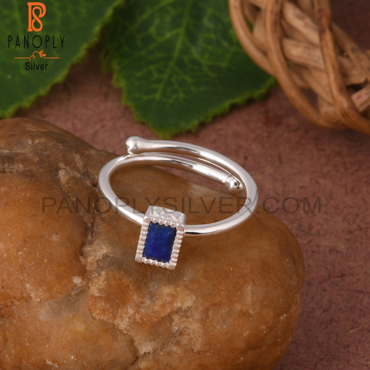Lapis Baguette 925 Sterling Ring