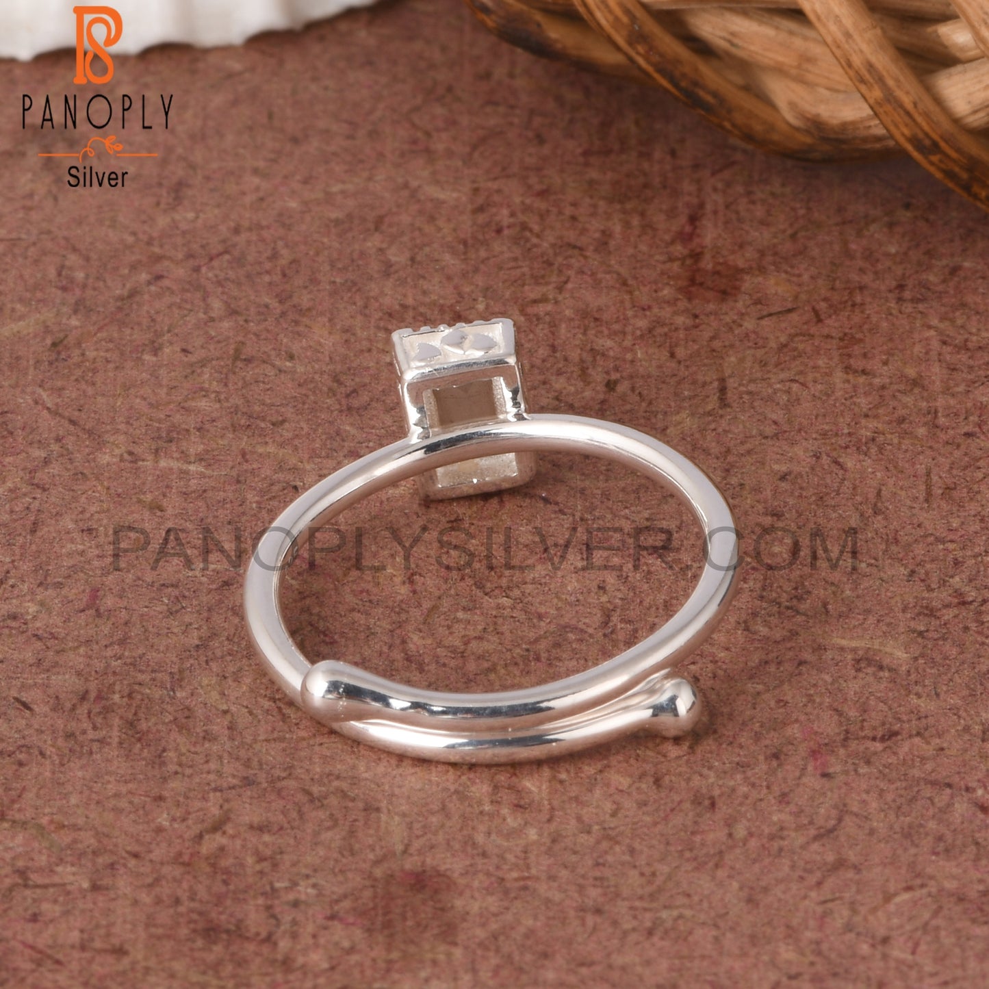 Chocolate Moonstone Baguette Shape 925 Sterling Silver Ring