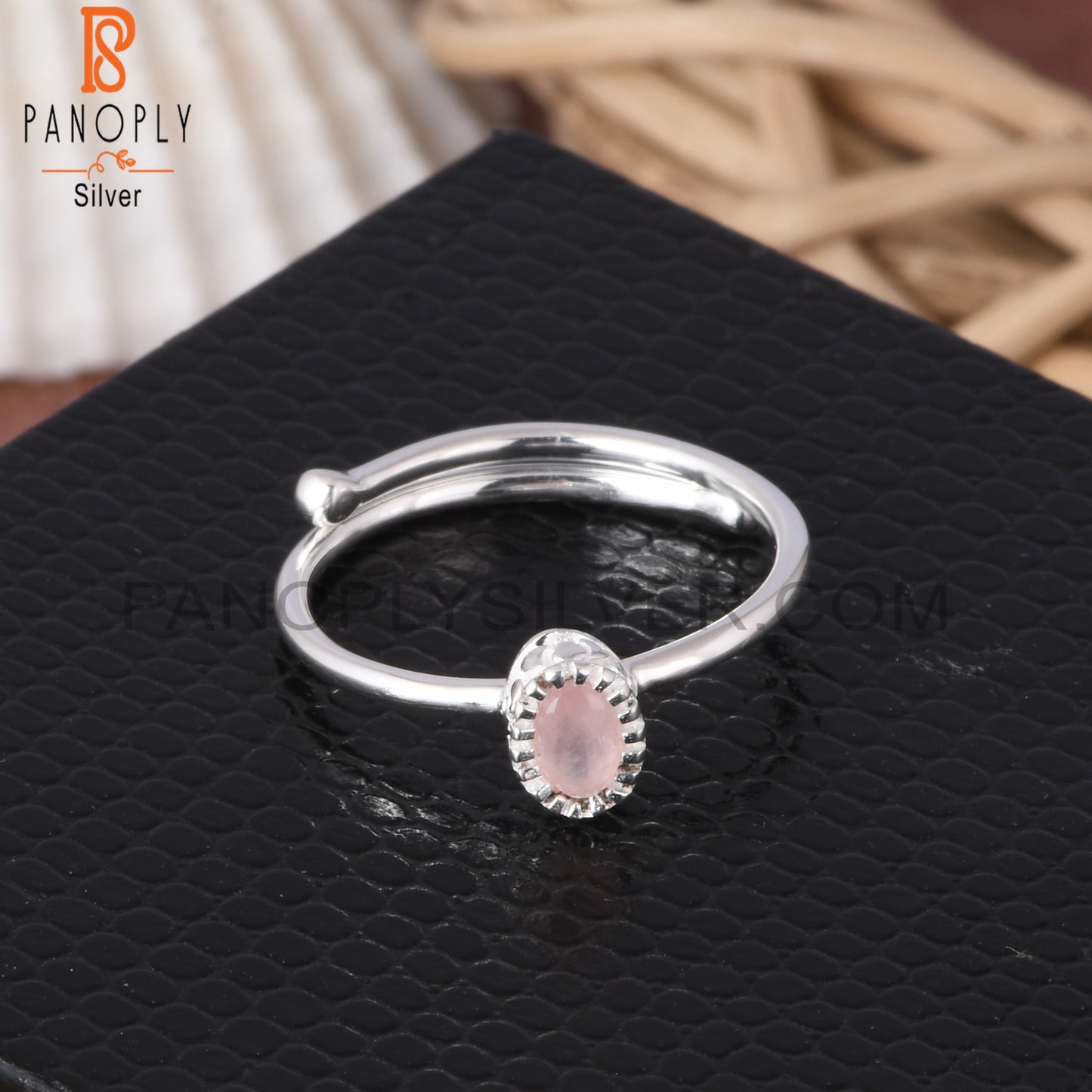 Rose Quartz 925 Sterling Silver Gemstone Adjusatable Ring