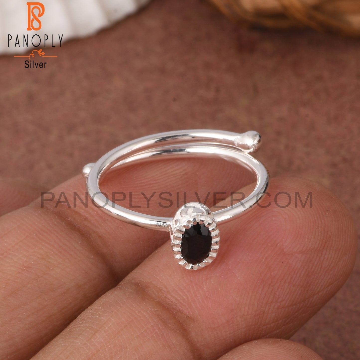 Black Spinel Oval Shape 925 Sterling Silver Ring