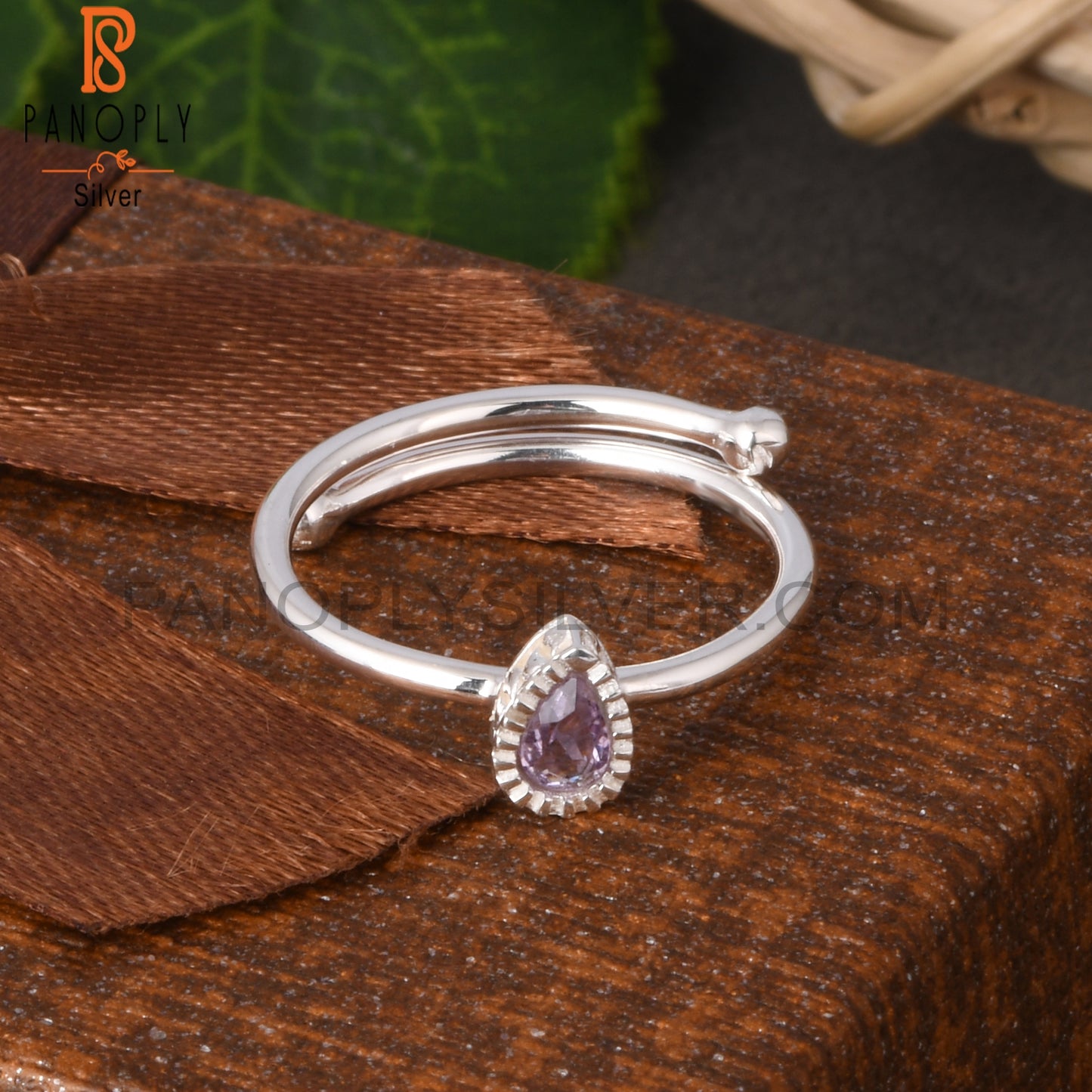 Pink Amethyst Pear 925 Silver Beautiful Adjustable Ring