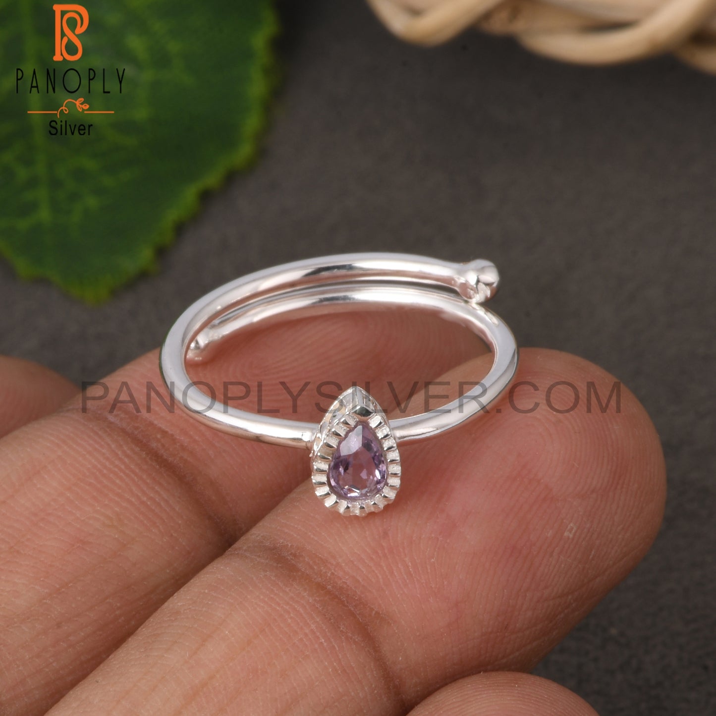 Pink Amethyst Pear 925 Silver Beautiful Adjustable Ring