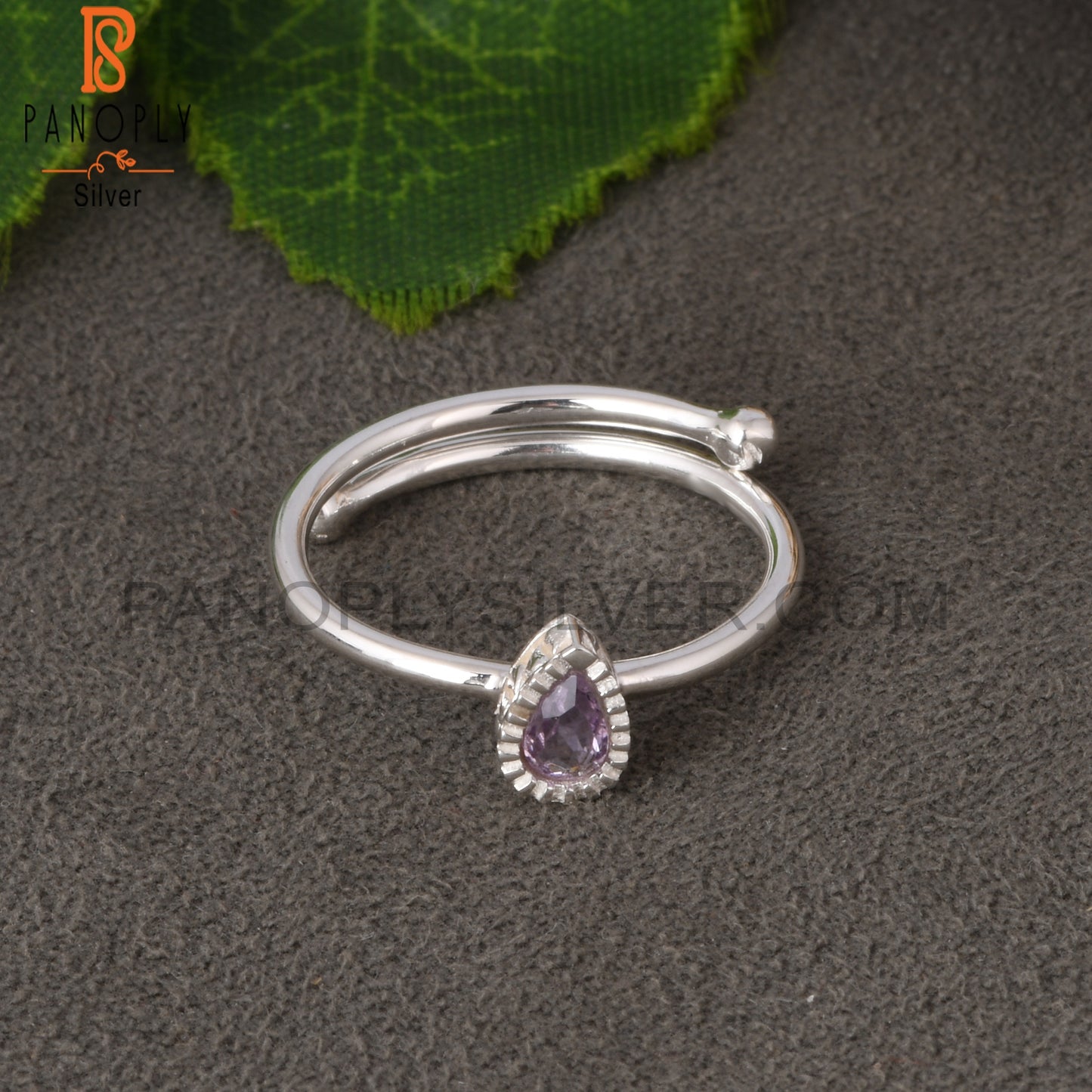 Pink Amethyst Pear 925 Silver Beautiful Adjustable Ring